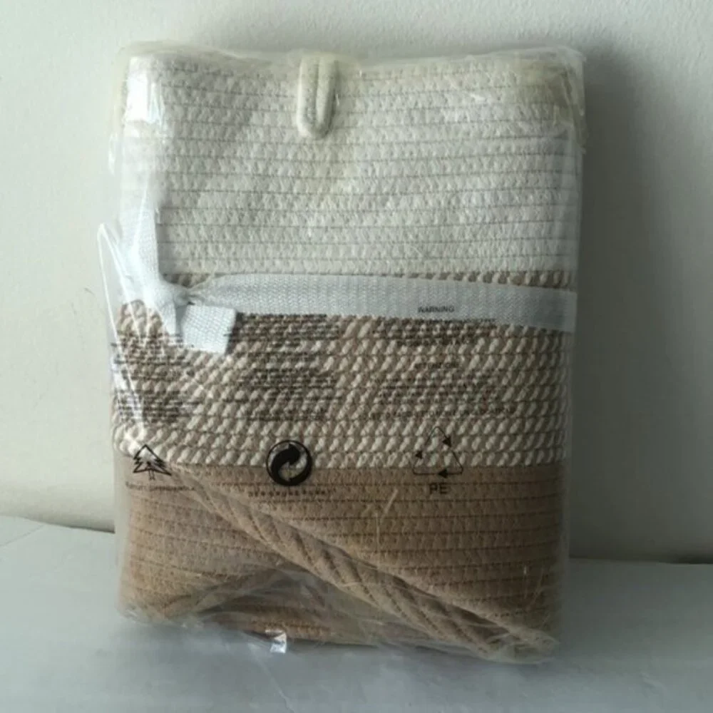 CASA LIFE DESIGNS Large Storage Durable Basket W Handles Brown White 14